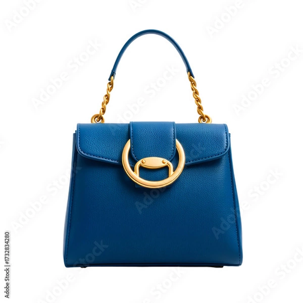 Fototapeta Photo of blue leather handbag isolated on transparent background