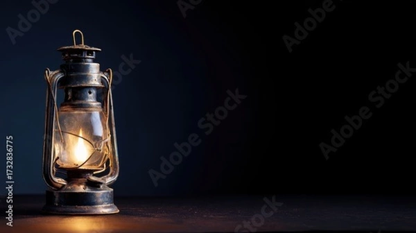 Fototapeta oil lamp on a black background with copy space