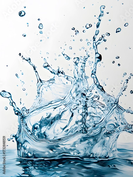 Fototapeta Water flow with splashes. Illustration of transparent sparkling liquid. Background for design