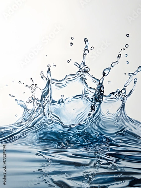 Fototapeta Water flow with splashes. Illustration of transparent sparkling liquid. Background for design