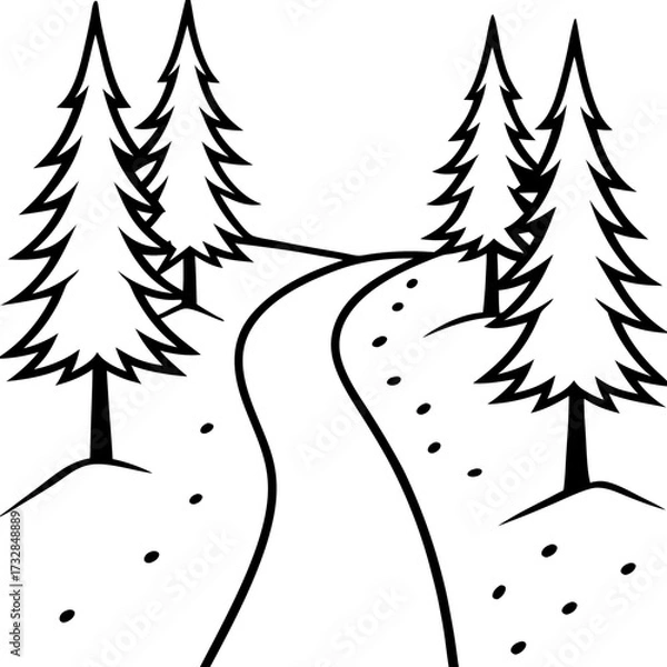 Fototapeta A magical winter forest path vector illustration