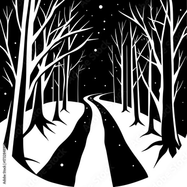Fototapeta A beautiful winter forest path vector illustration