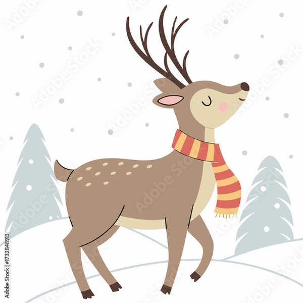 Fototapeta A reindeer with a scarf vector illustration