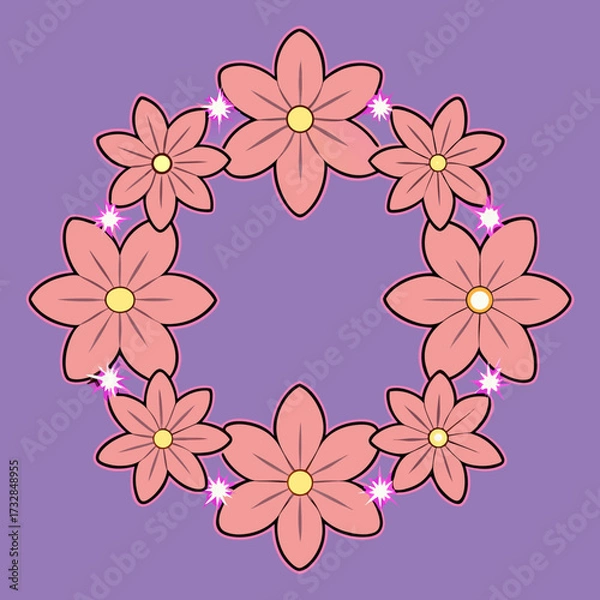 Fototapeta A beautiful flower border with glowing and sparkling details vector illustration