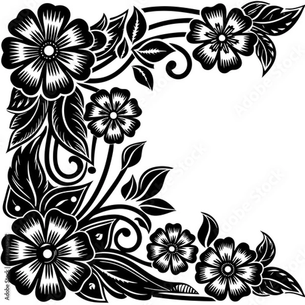 Fototapeta Decorative floral border with sparkling light effects vector illustration