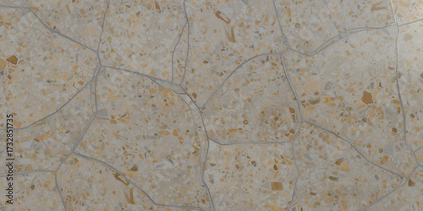 Fototapeta Beige terrazzo flooring with cracks, a classic and durable choice for interior design, showcasing a timeless aesthetic with a touch of imperfection