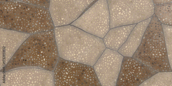 Fototapeta Closeup of a mosaic tile pattern featuring irregular shapes in beige and brown, creating a textured and earthy surface for backgrounds and designs
