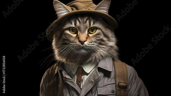 Fototapeta Cat in tour guide outfit.simple background