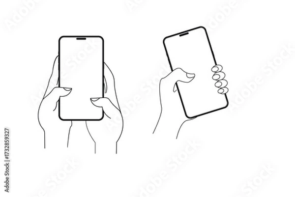 Fototapeta Hands Holding Smartphone with Blank Screen Line Art