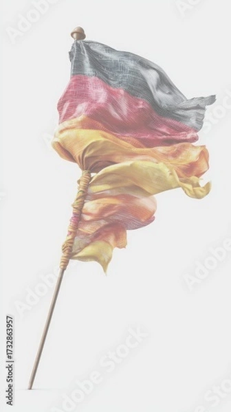 Fototapeta Waving German flag made of fabric in vibrant colors captured in a studio setting - Low Contrast