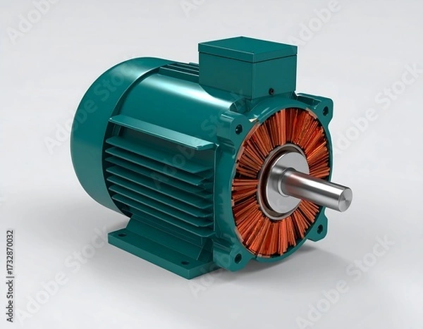 Obraz Teal industrial motor, 3D rendering
