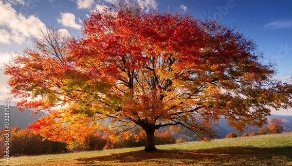 Fototapeta A Colorful Tree With Vibrant Leaves Depicted In An Illustration Generative Ai Vibrant Foliage Autumn