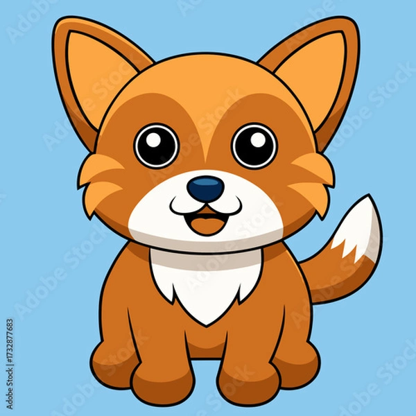 Fototapeta A cute brown puppy chihuahua vector illustration character smiles with a fluffy tail