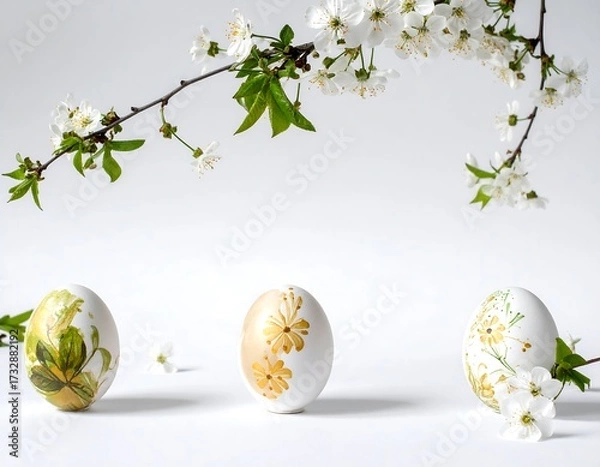 Fototapeta Easter eggs with cherry blossoms