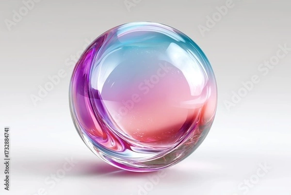 Fototapeta Colorful gradient glass sphere with glossy reflections and abstract modern design isolated on minimal bright background, Generative AI