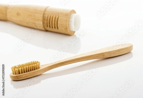Fototapeta Eco-friendly Toothbrush: A close-up shot of a bamboo toothbrush and its refill, embodying sustainable living and conscious consumerism. Ai generated image