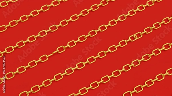 Fototapeta A repeating pattern of gold chains on a textured red background. This luxurious and bold design is perfect for fashion, jewelry, or hip-hop themed backgrounds.