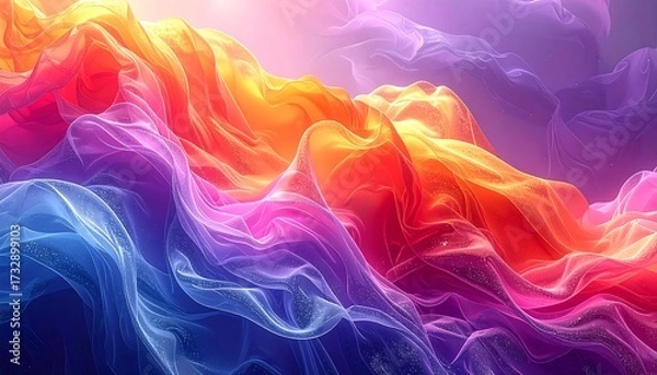 Fototapeta A vibrant abstract composition. Colorful, flowing, translucent ribbons of various hues dance in soft light, creating a dreamy, ethereal feeling