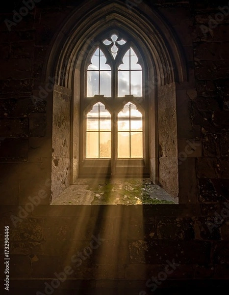 Obraz Sunlight streams through a gothic window