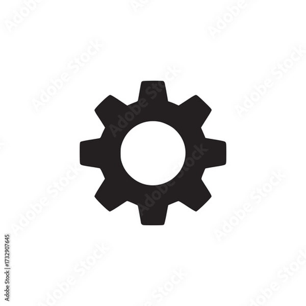 Fototapeta Vector art of a minimalist black and white icon of a gear or cogwheel, the gear symbolizes settings, configuration, and mechanism, often used to represent technical adjustments and system preferences