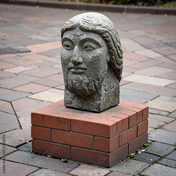 Obraz Stone head sculpture on brick base