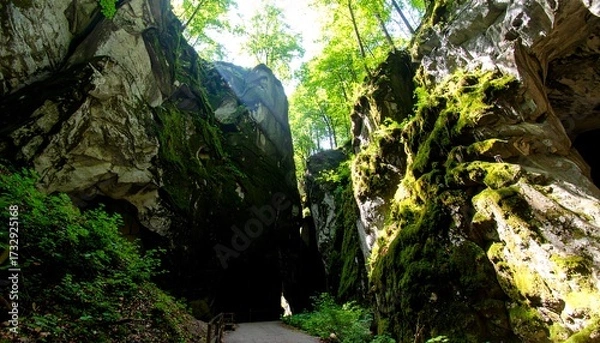 Obraz Sunlight streams through a rocky canyon