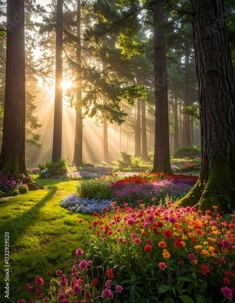 Obraz Sunlight streams through a vibrant garden