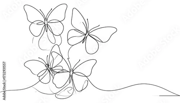 Fototapeta Elegant butterflies in continuous line art