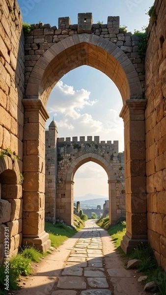 Obraz Ancient archway leading to a distant landscape