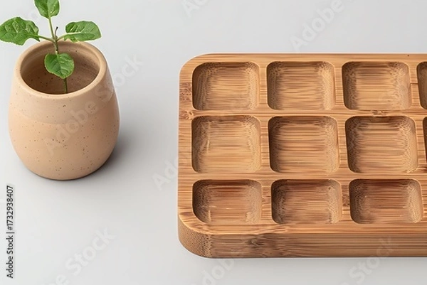 Fototapeta Wooden compartment tray with rustic finish high resolution picture