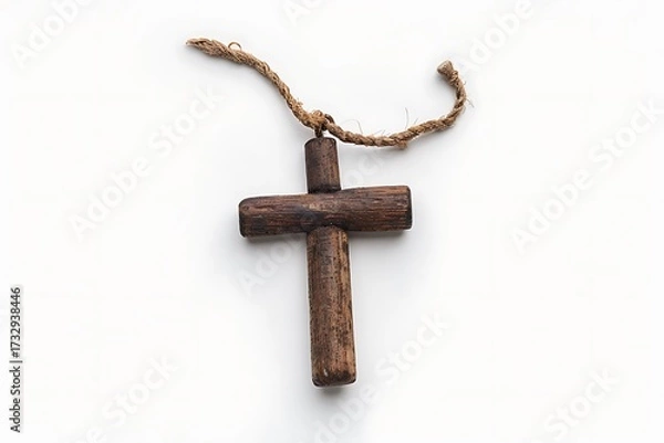 Fototapeta Wooden cross necklace with rope string high resolution picture