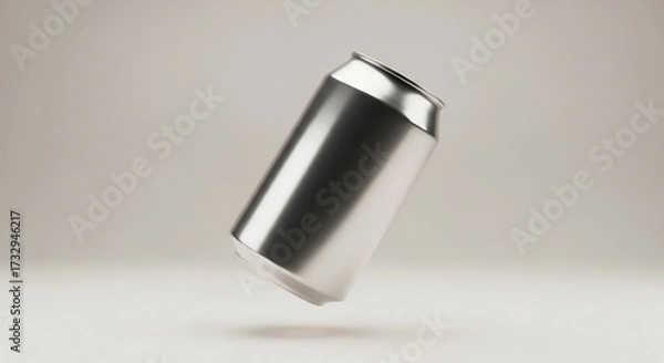 Obraz A sleek, blank aluminum beverage can floats with a slight tilt against a neutral background