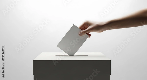 Obraz Hand dropping a blank ballot into a ballot box. A concept image for voting, elections, democracy, and political participation