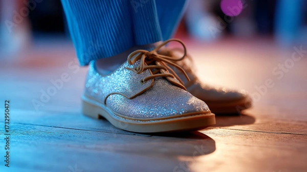 Fototapeta Sparkling glitter shoes on dance floor capturing movement and rhythm