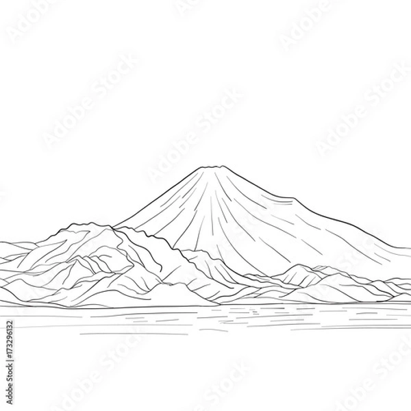 Obraz Mount Fuji na białym tle rysunek. Stockowa ilustracja wektorowa.