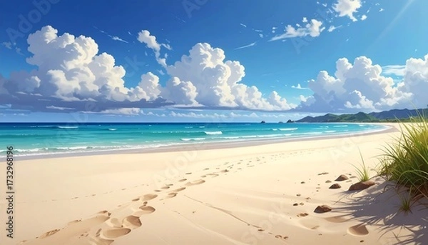 Obraz Sunny beach scene with footprints (1)