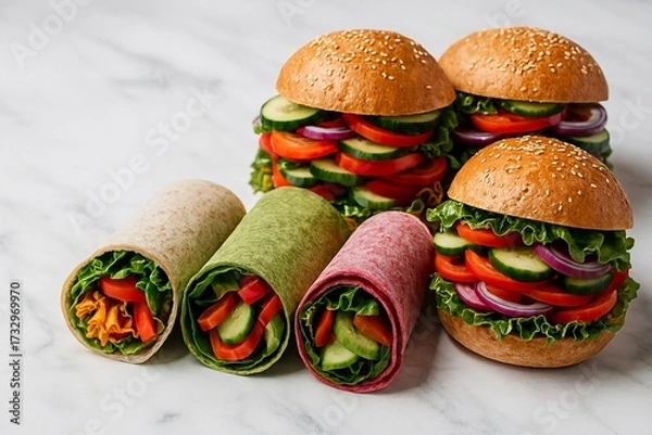 Obraz Vibrant, fresh meal display perfect for dietitian websites and meal prep content.