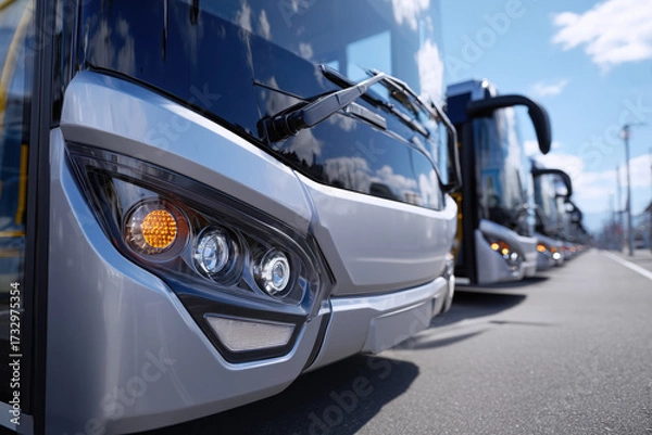 Fototapeta Close-up view of buses lined up for public transportation