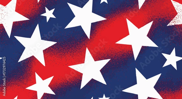 Obraz Abstract patriotic background with white stars on a vibrant red and blue spray-painted, distressed texture