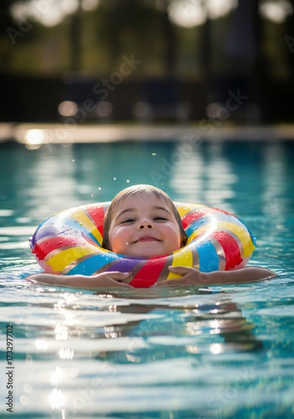 Obraz Child Floating in Pool with Swim Ring