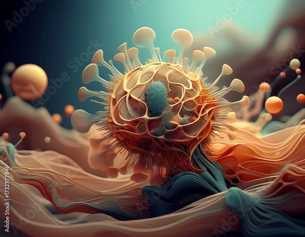 Fototapeta Microscopic View of Virus A Detailed 3D Render Illustrating Pathogens and Viral Structures