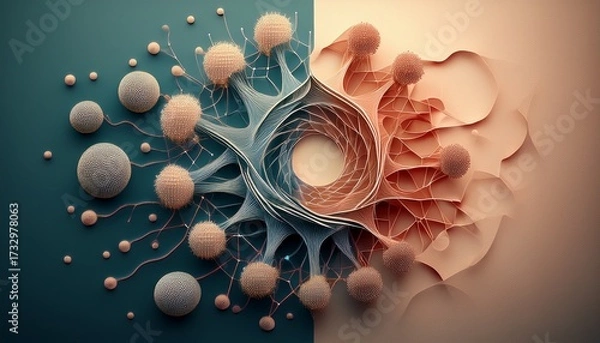 Fototapeta Abstract 3D Render of Biological Cell Division or Molecular Structure