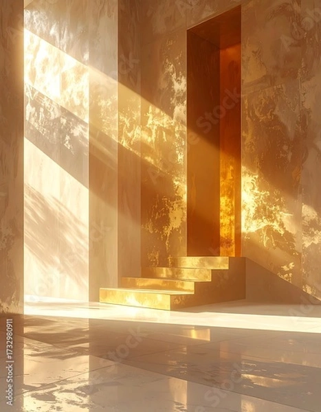 Obraz Sunlit, golden interior with steps