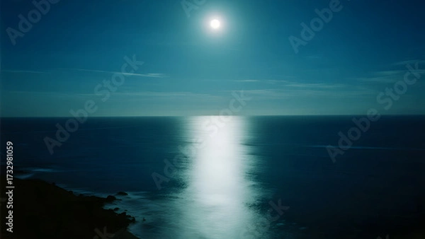 Fototapeta Moonrise over calm ocean