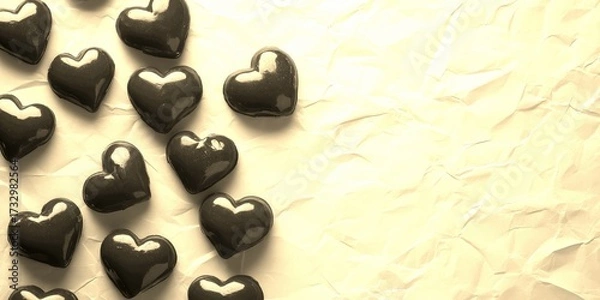Fototapeta heart shapes arranged on crumpled paper create a romantic and festive atmosphere for celebrations and memories