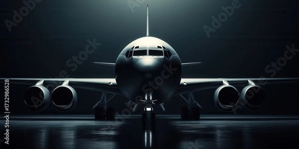 Obraz Aircraft in Dramatic Lighting Prepares for Takeoff at a Modern Airport Terminal