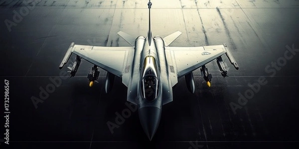 Obraz F-16 Military Fighter Jet Ready for Takeoff in a Hangar on a Rainy Day
