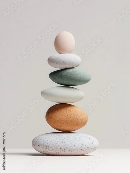 Obraz Stacking Colorful Stones and Eggs Creates a Balanced Art Piece in Soft Colors