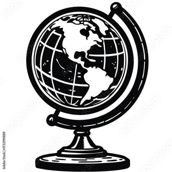 Obraz old globe on wooden stand  isolated on white backg (1).eps