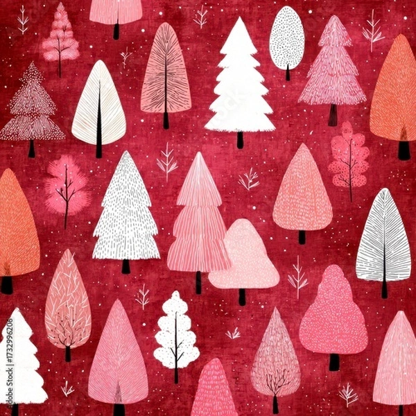 Fototapeta tree patterns on a background create a cheerful holiday decoration theme for winter celebrations